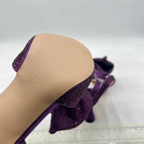 Milooey Shoe Purple Womens Glitter Rhinestone Bow Heeled Elegant Crystal Sandal - Picture 6 of 8